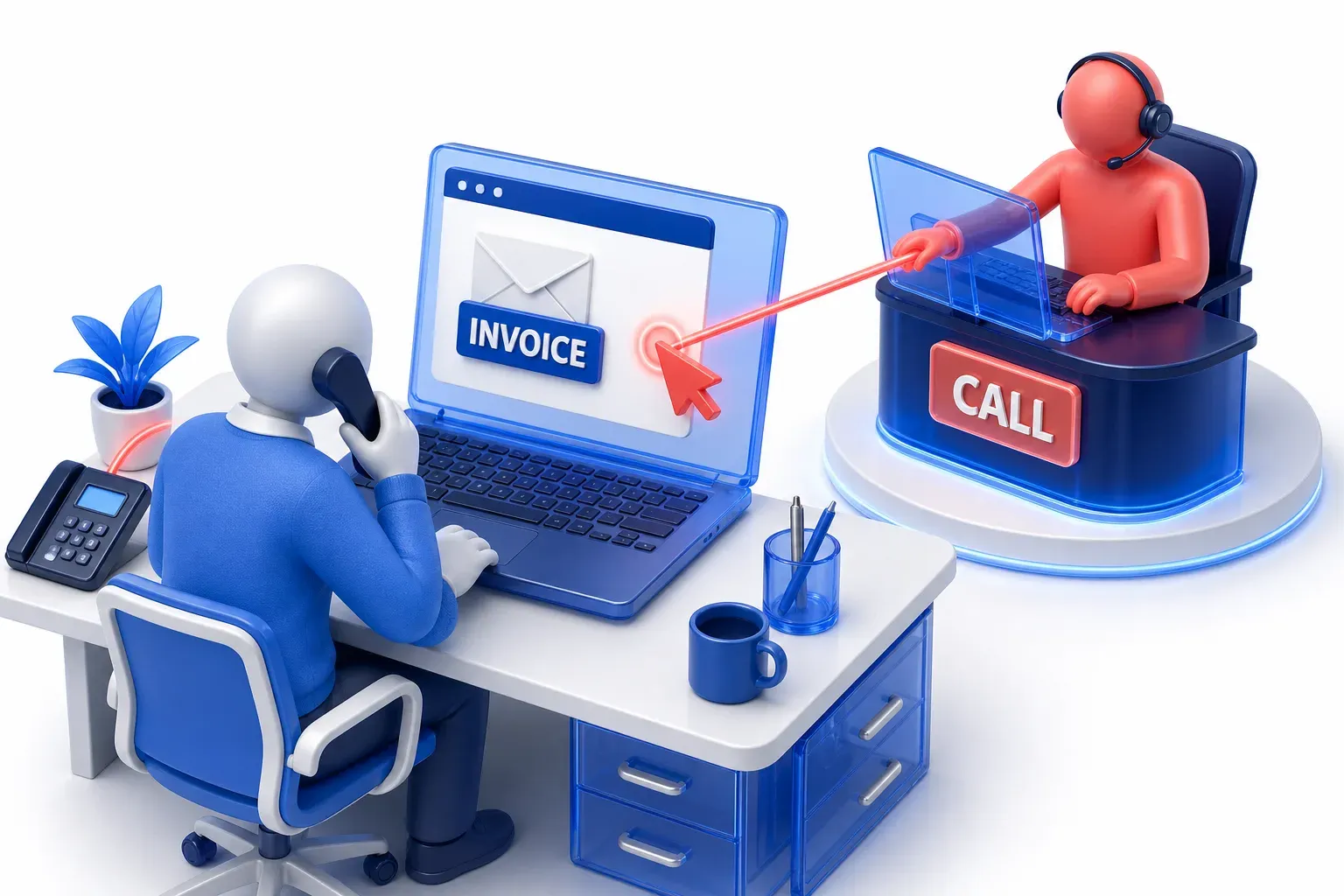 A person phones the number in an invoice email and the caller reaches into their computer.