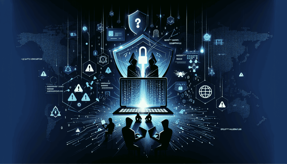 Team viewing laptop with security threats and warnings