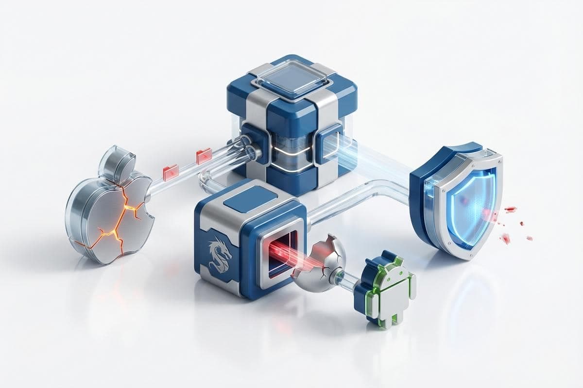 Geometric shields protecting against zero-day and RCE exploits.