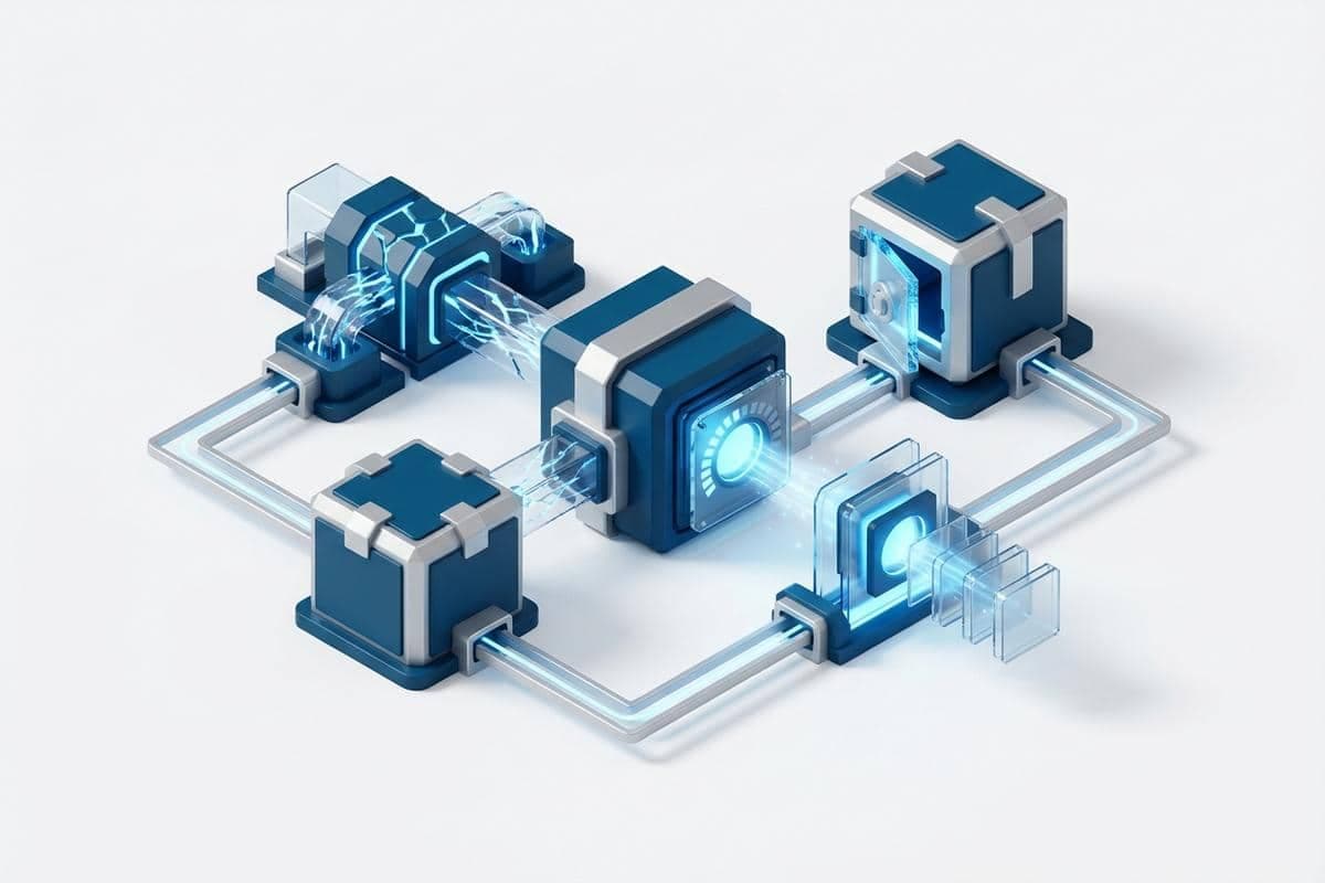 Geometric data blocks representing critical software vulnerabilities and LLM insights.
