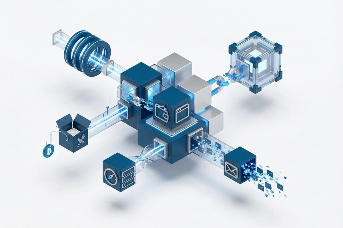 Isometric network nodes revealing critical vulnerabilities and cyber attack news.