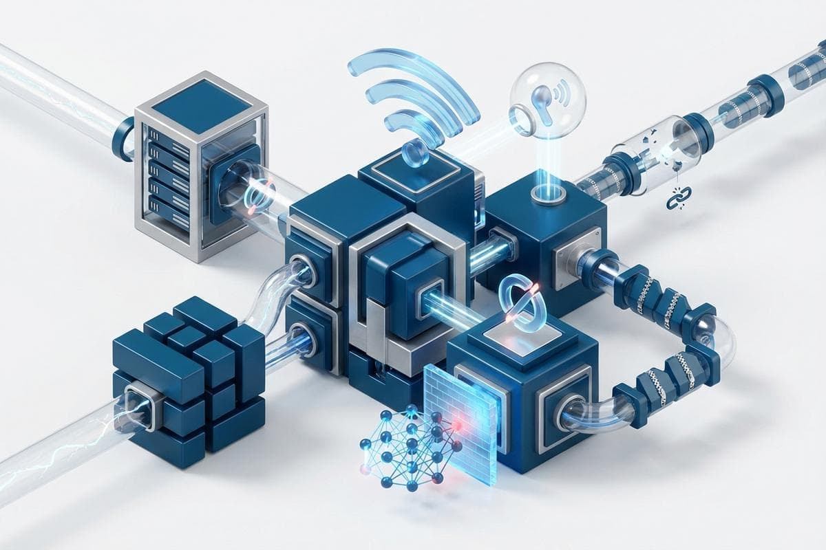 Isometric network nodes illustrating critical cybersecurity vulnerabilities and exploits.