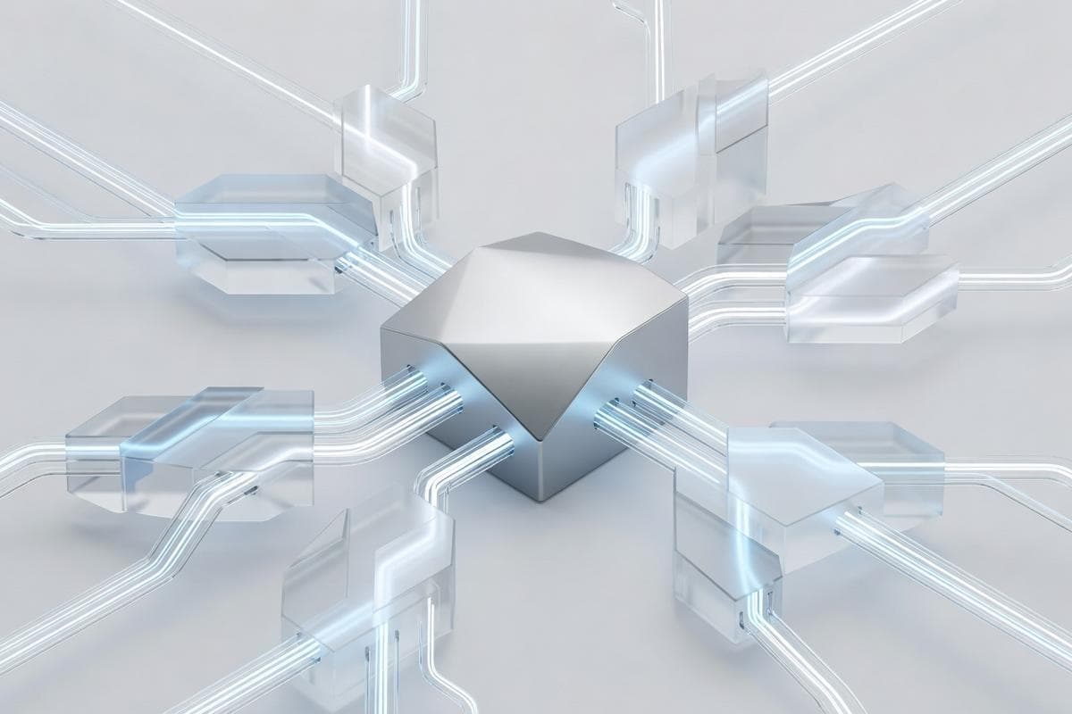 Isometric network nodes depicting global cyber vulnerabilities and exploits.
