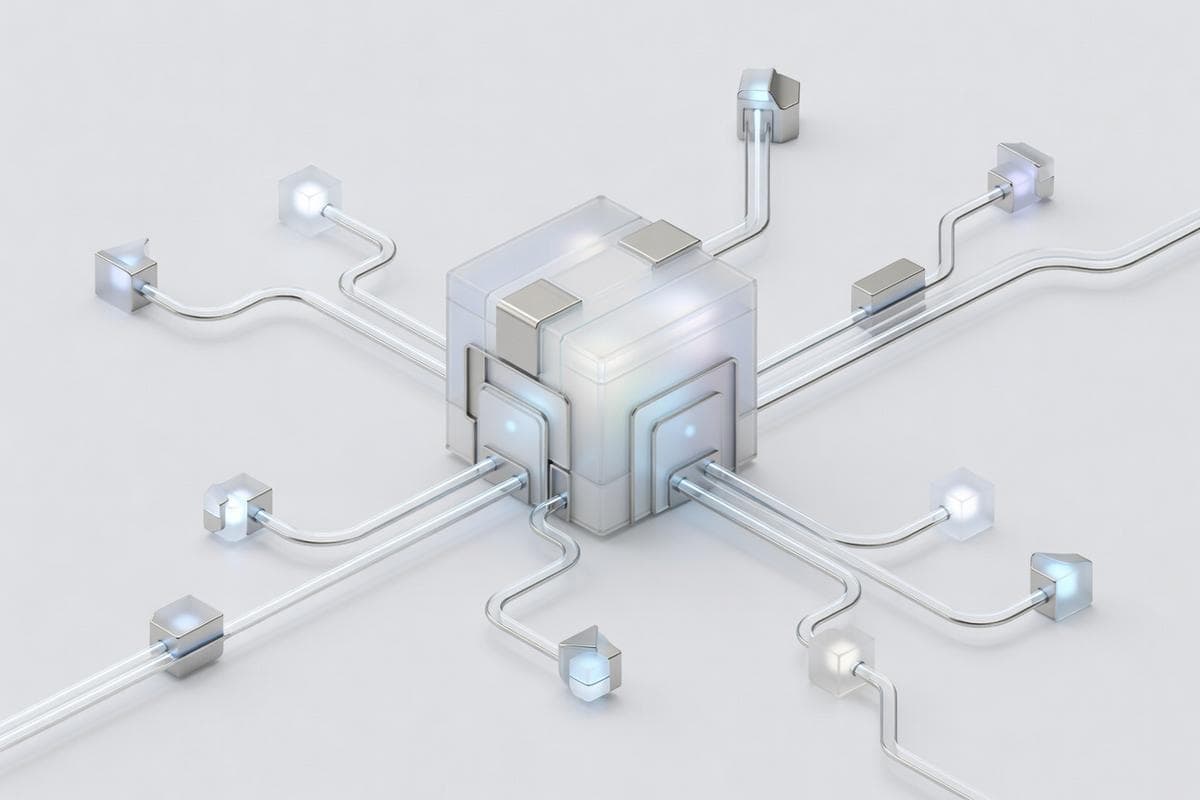 Isometric network nodes patching Adobe, securing routers, and protecting user photos.