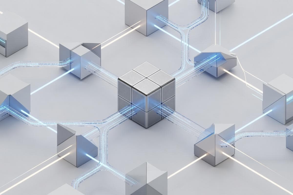 Isometric network nodes depicting system hijacking and exchange collapse.