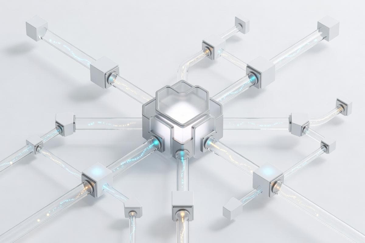 Isometric network nodes illustrating widespread cyber threats and AI-automated attacks.
