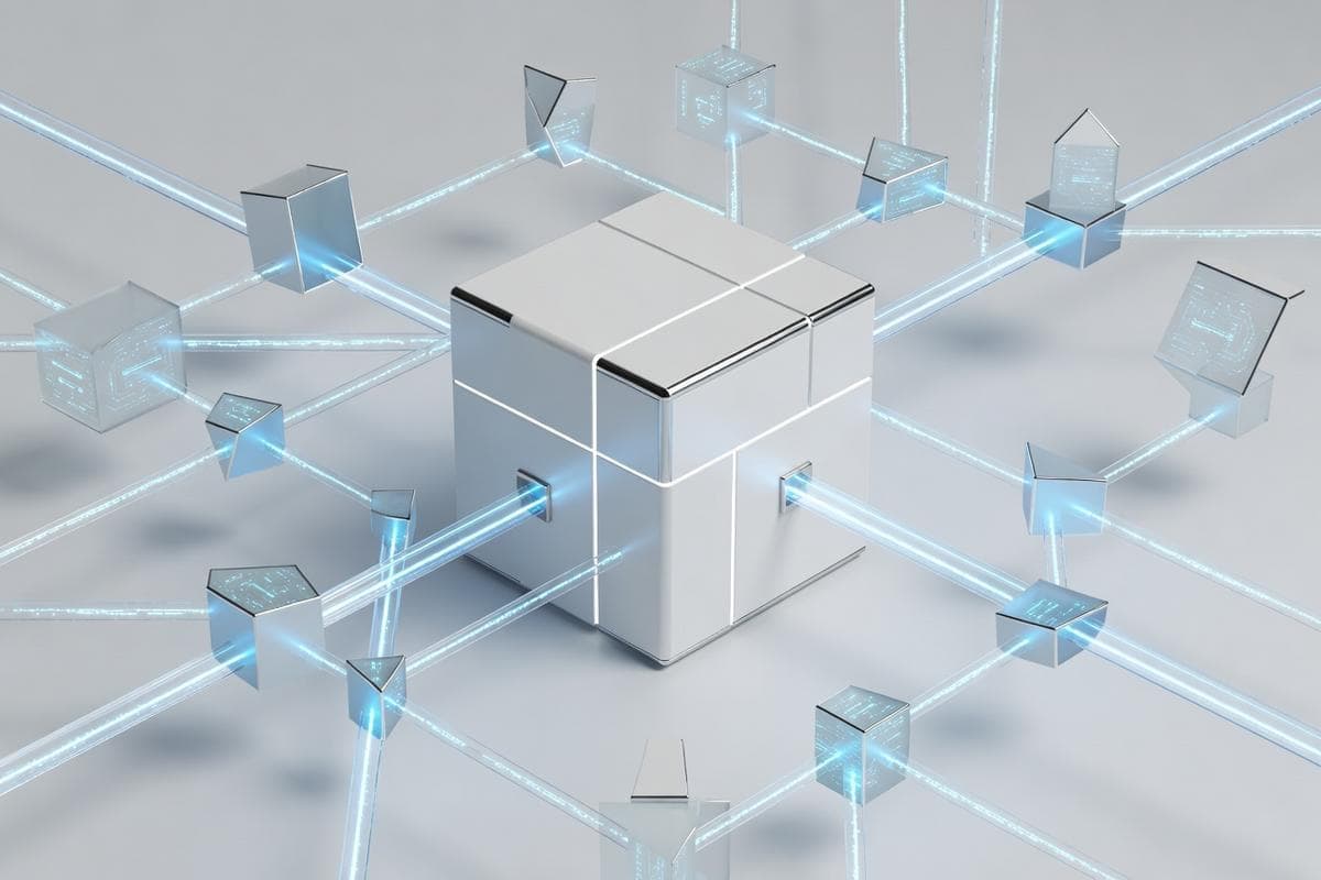 Geometric structures depicting AI exploits, Linux vulnerabilities, and widespread cyberattacks.