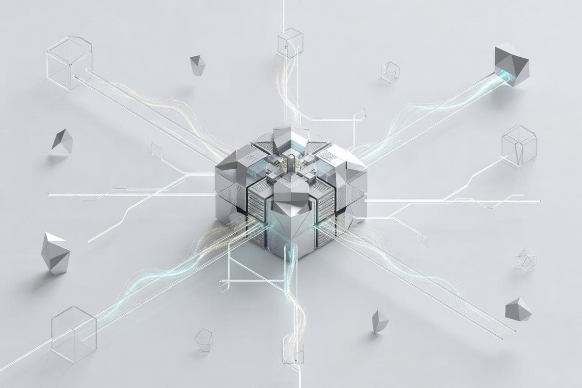 Geometric network nodes illustrating critical system vulnerabilities and data breaches.