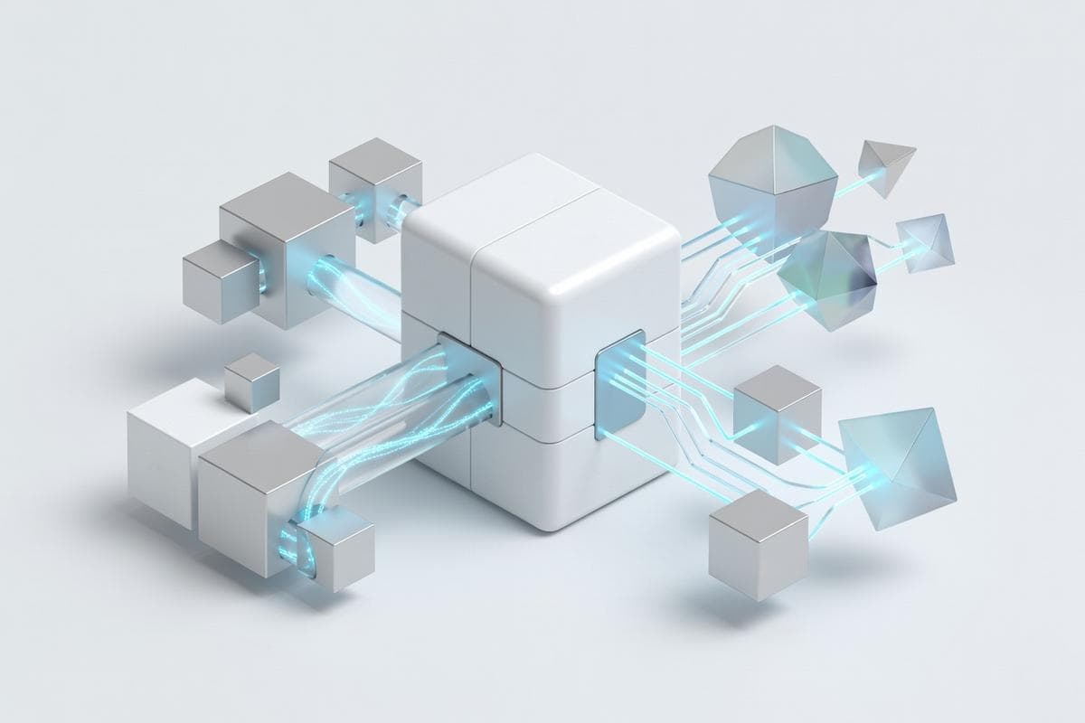 Floating servers illustrating cybersecurity vulnerabilities, AI, and botnets.