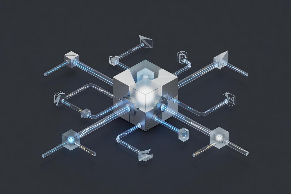 Isometric network nodes representing current cybersecurity threats and active exploits.