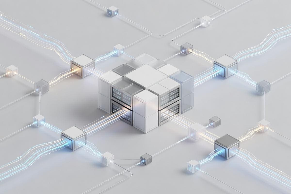 Isometric network nodes depicting botnet router attacks and ransomware threats.