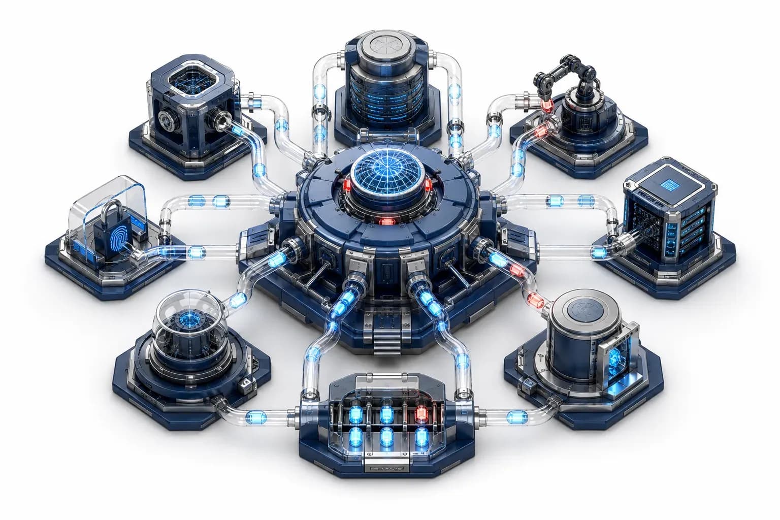 Isometric cyan data tubes exposing Bitcoin wallet security breach.