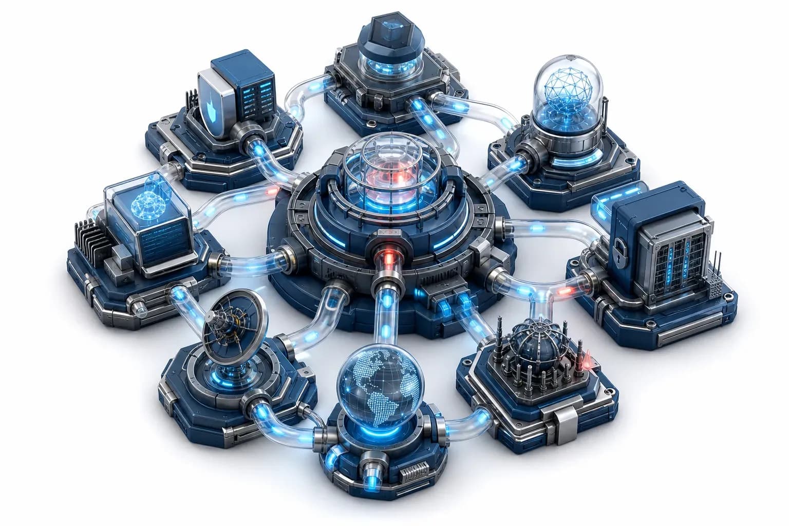 Isometric cyan data tubes exposing AI agent zero-click exploits.
