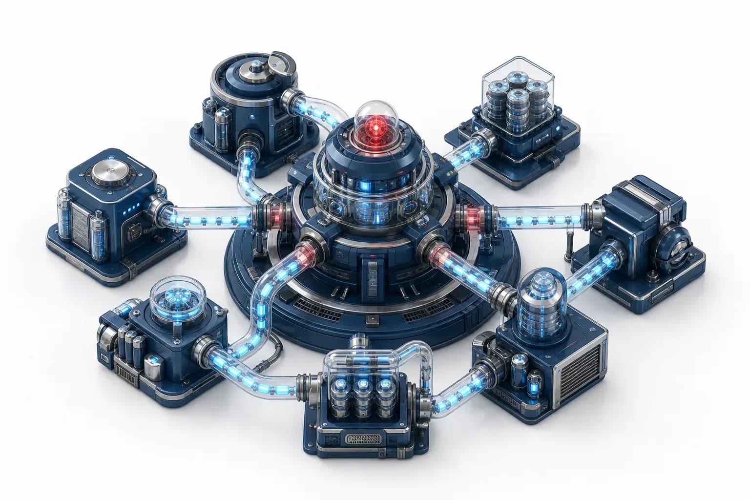 Isometric cyan data pipelines exposing AI and supply chain vulnerabilities.