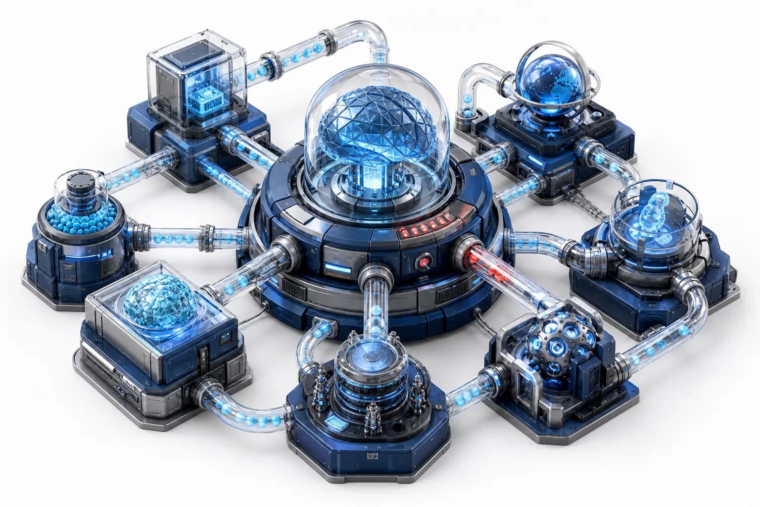 Isometric cyan data tubes exposing chained zero-day cyber breaches.