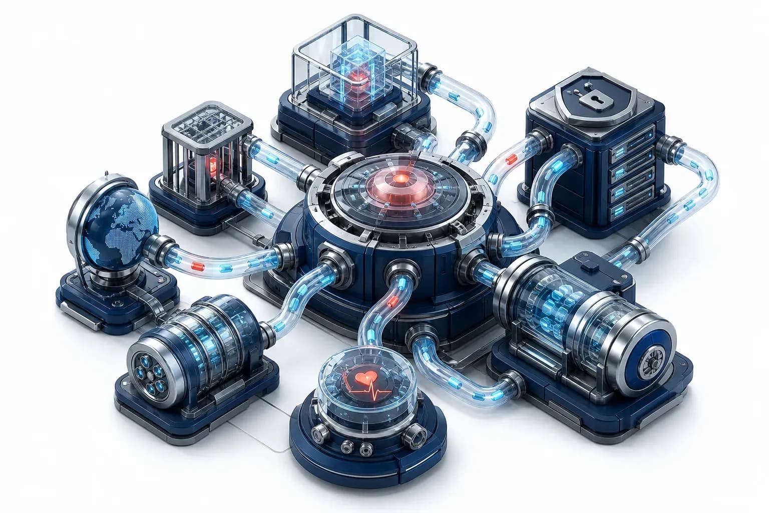 Floating servers breaching containment amid cybersecurity threats.