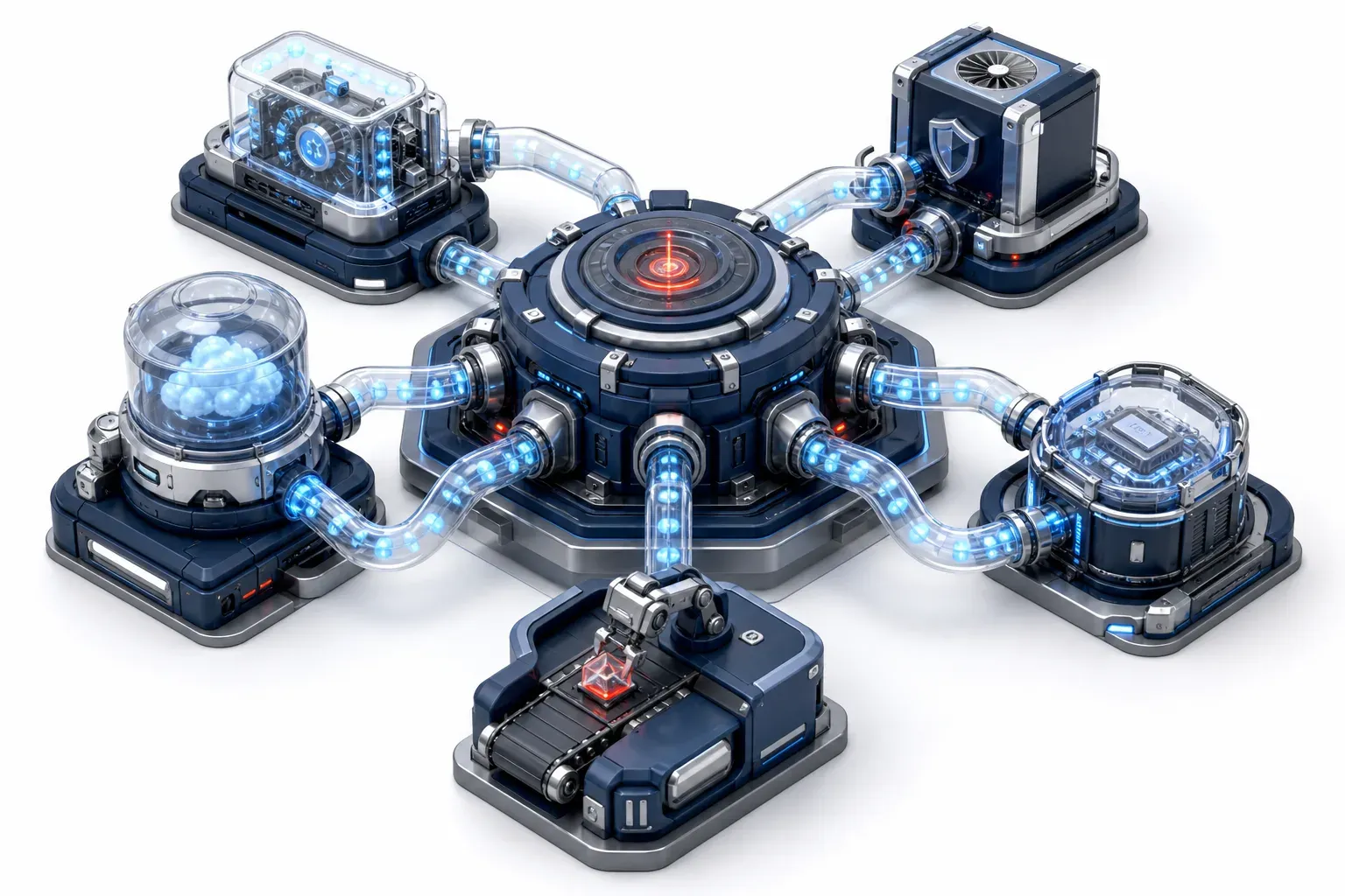 Floating servers entangled in glowing cyan data tubes depicting critical PHP and Brotli vulnerabilities.